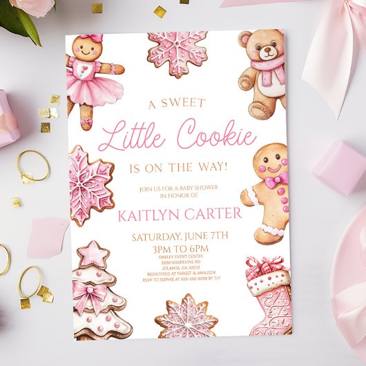 A Sweet Little Cookie Pink Gingerbread Baby Shower 招待状