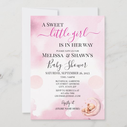A Sweet Little Girl Baby Shower Invitation 招待状 (正面)