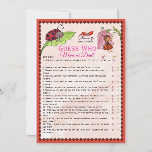 A Sweet Little Lady Ladybug Guess Who Game Card 招待状 (正面)