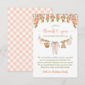 A Sweet Little Peach Clothesline Baby Shower サンキューカード (正面/裏面)