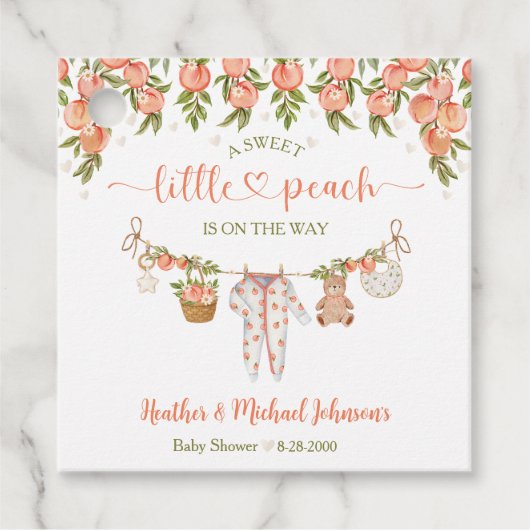 A Sweet Little Peach Clothesline Baby Shower フェイバータグ (正面)