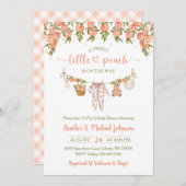 A Sweet Little Peach Clothesline Baby Shower 招待状 (正面/裏面)