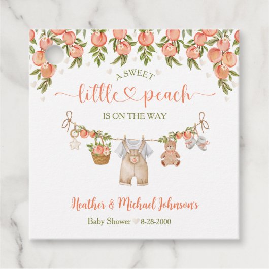 A Sweet Little Peach Clothesline Boy Baby Shower フェイバータグ (正面)