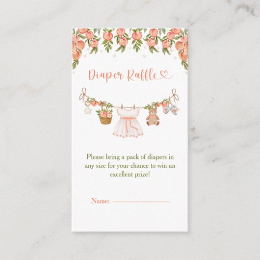 A Sweet Little Peach Clothesline Girl Baby Shower エンクロージャーカード (正面)