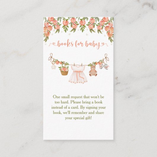 A Sweet Little Peach Clothesline Girl Baby Shower エンクロージャーカード (正面)