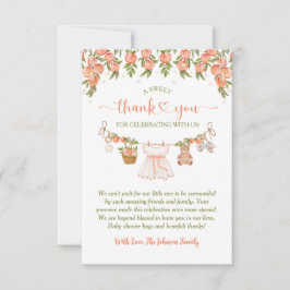 A Sweet Little Peach Clothesline Girl Baby Shower サンキューカード