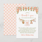 A Sweet Little Peach Clothesline Girl Baby Shower サンキューカード (正面/裏面)