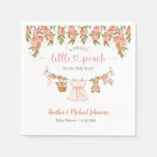 A Sweet Little Peach Clothesline Girl Baby Shower スタンダードカクテルナプキン (正面)