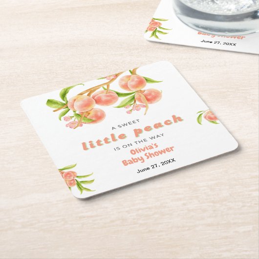 A Sweet Little Peach Fruit Baby Shower  スクエアペーパーコースター (アングル)