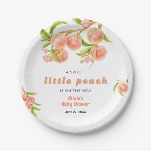 A Sweet Little Peach Fruit Baby Shower  ペーパープレート (正面)