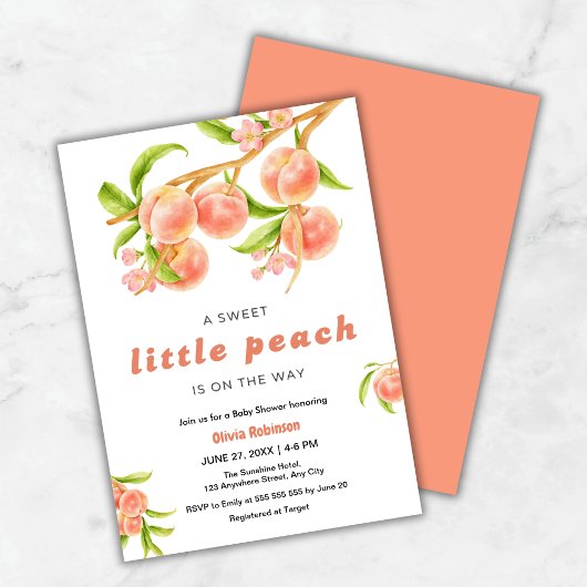 A Sweet Little Peach Fruit Baby Shower  招待状