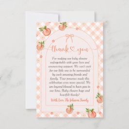 A Sweet Little Peach Gingham Baby Shower サンキューカード