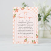 A Sweet Little Peach Gingham Baby Shower サンキューカード (スタンド正面)