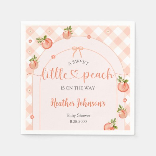 A Sweet Little Peach Gingham Baby Shower スタンダードカクテルナプキン (正面)