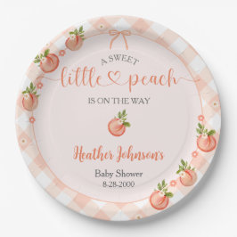 A Sweet Little Peach Gingham Baby Shower ペーパープレート