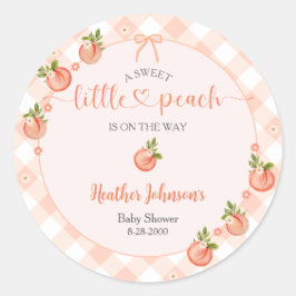 A Sweet Little Peach Gingham Baby Shower ラウンドシール