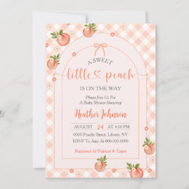 A Sweet Little Peach Gingham Baby Shower 招待状