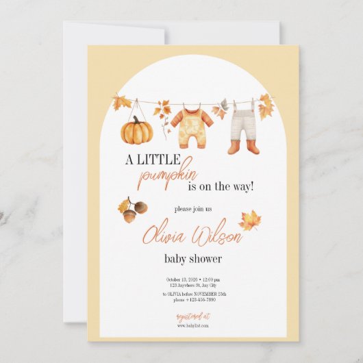 A Sweet Little Pumpkin Baby Shower Invitation  招待状 (正面)