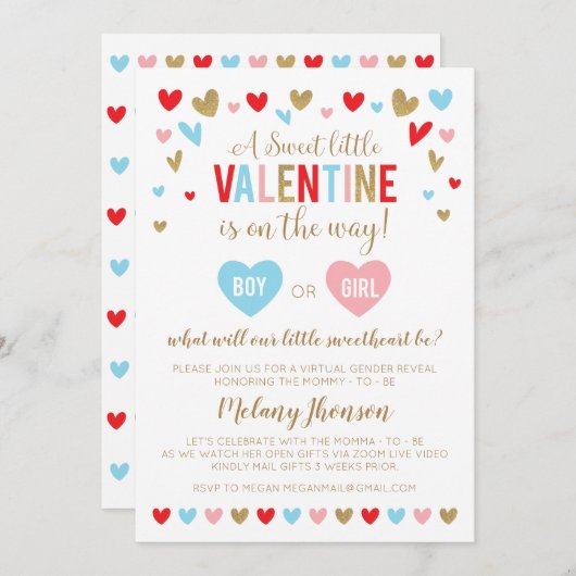 A Sweet little VALENTINE Gender Reveal 招待状 (正面/裏面)
