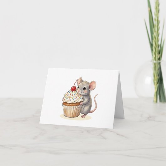 A Sweet Mouse and Cupcake Thank You Note サンキューカード (正面)
