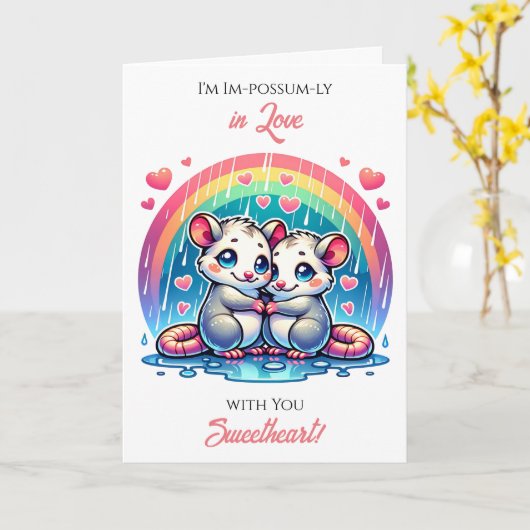 A Sweet Possum Themed Valentine's Day カード (黄色い花)