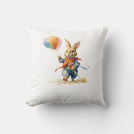 A SWEET RABBIT WITH BALLOONS Throw Pillow クッション