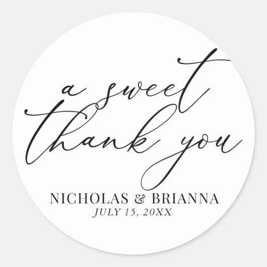 A Sweet Thank You Black and White クラシック 結婚Thans ラウンドシール (正面)