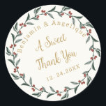 A Sweet Thank You Christmas Hollyリース結婚ズ ラウンドシール<br><div class="desc">A Sweet Thank You Christmas Hollyリースの結婚ラウンドクラシックステッカー</div>