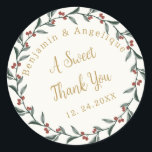 A Sweet Thank You Christmas Hollyリース結婚ズ ラウンドシール<br><div class="desc">A Sweet Thank You Christmas Hollyリースの結婚ラウンドクラシックステッカー</div>