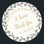 A Sweet Thank You Christmas Hollyリース結婚ズ ラウンドシール<br><div class="desc">A Sweet Thank You Christmas Hollyリースの結婚ラウンドクラシックステッカー</div>