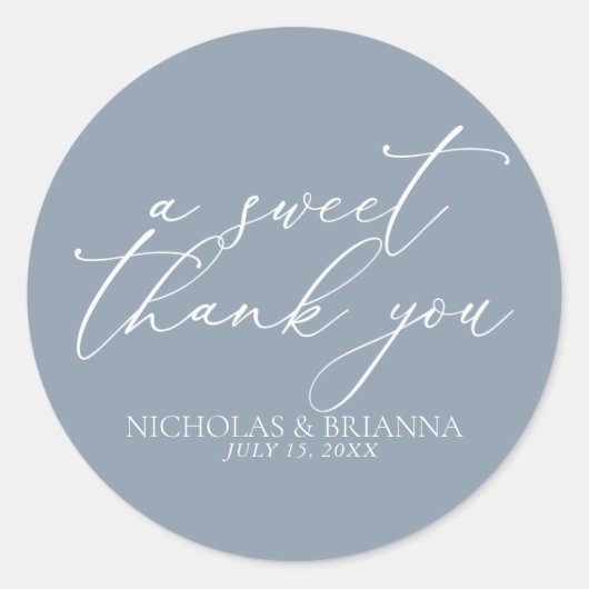 A Sweet Thank You Dusty Blue Minimalist 結婚's ラウンドシール (正面)