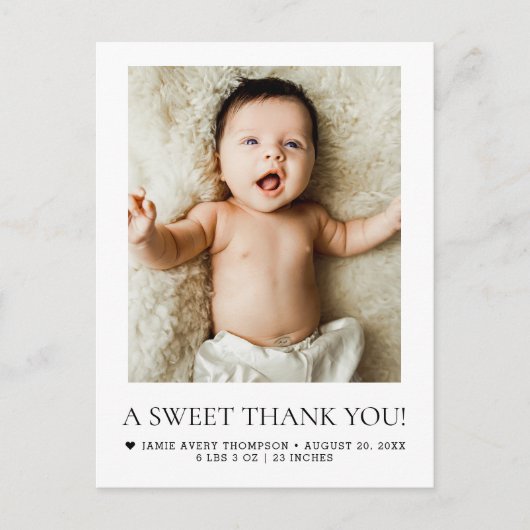 A Sweet Thank You Newborn Baby Photo BIRTH ポストカード (正面)