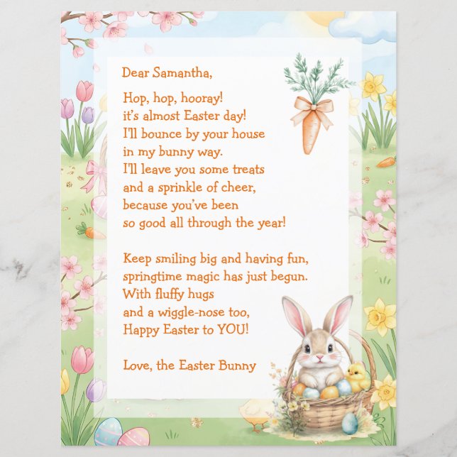 A Sweet Whimsical Easter Bunny Letter for Children (正面)