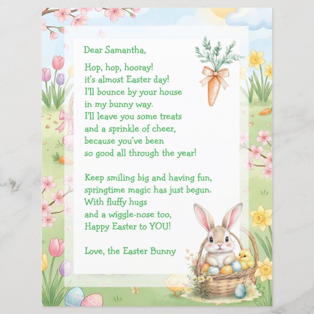 A Sweet Whimsical Easter Bunny Letter for Children (正面)