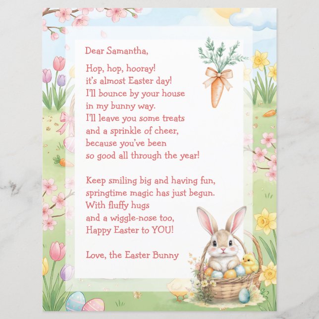A Sweet Whimsical Easter Bunny Letter for Children (正面)
