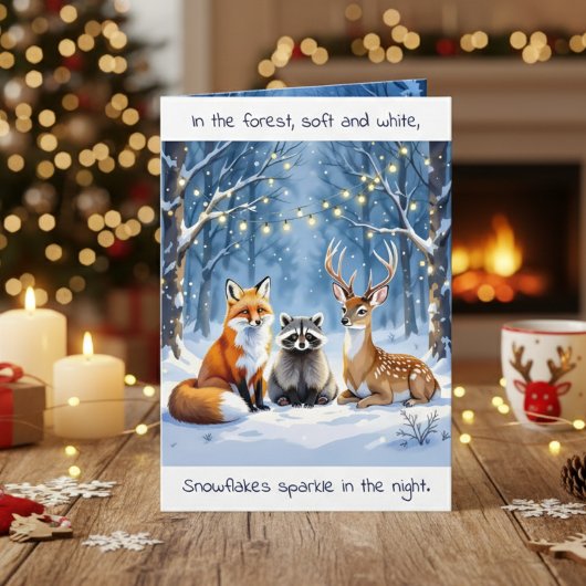 A Sweet Woodland Creatures Festive Christmas Poem カード