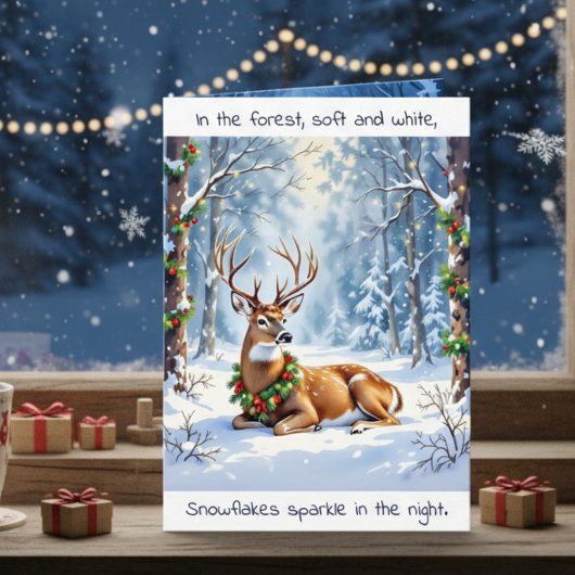 A Sweet Woodland Deer Festive Christmas Poem カード
