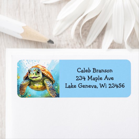 A Swimming Sea Turtle  ラベル (インサイチュ)