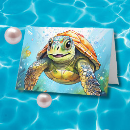 A Swimming Sea Turtle & Coloring Page Birthday カード