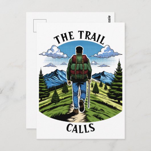 A.T.のようなトレイルをハイキングする男。 ポストカード (正面/裏面)