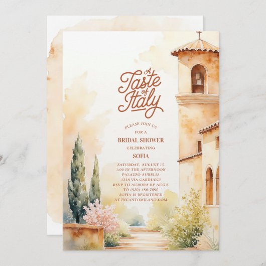 A Taste of Italy Italian Bridal Shower 招待状 (正面/裏面)