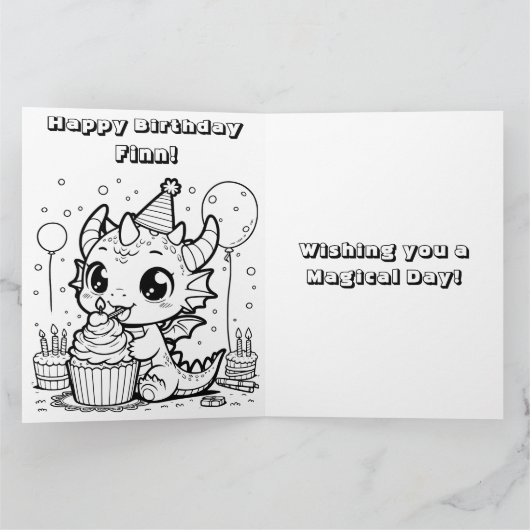 A Teal and Gold Dragon Personalized Boy's Birthday カード (内部)