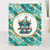 A Teal and Gold Dragon Personalized Boy's Birthday カード (正面)