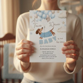 A Teenie Weenie Cute Dachshund Boy Baby Shower 招待状