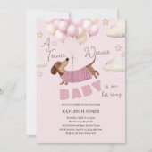 A Teenie Weenie Cute Dachshund Girl Baby Shower 招待状 (正面)