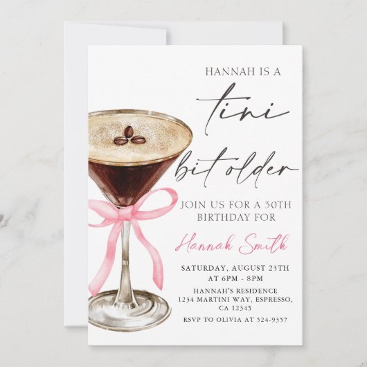 A Tiniビットより古いエスプレッソマルティーニ誕生日 招待状 (正面)