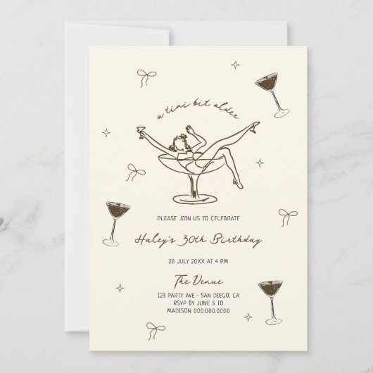 A Tiniビットより古いエスプレッソマルティーニ誕生日 招待状 (正面)