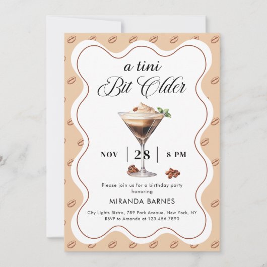 A Tiniビットより古いエスプレッソマルティーニ誕生日 招待状 (正面)