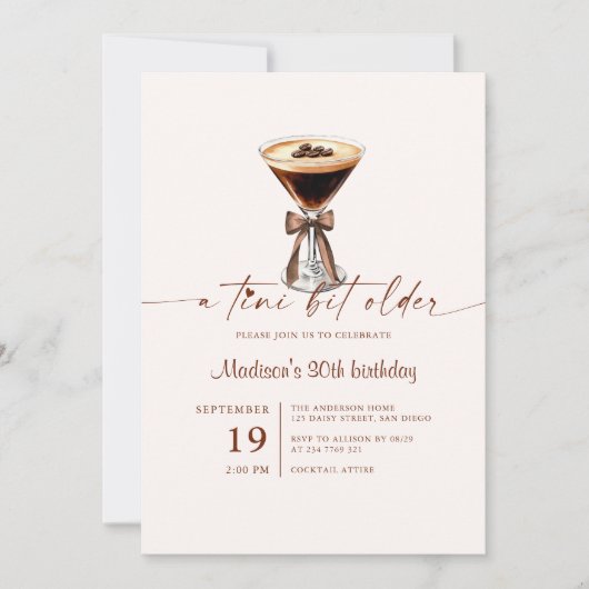 A Tiniビットより古いエスプレッソマルティーニ誕生日 招待状 (正面)