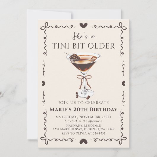 A Tiniビットより古いエスプレッソマルティーニ誕生日 招待状 (正面)